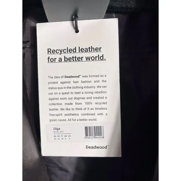 Deadwood Kara Recycled Leather Coat Size 36